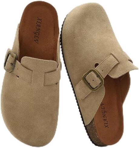 Women's Suede Clogs Leather Mules Comfort Cork Footbed Sandals Potato Shoes with Arch Support in Saudi Arabia