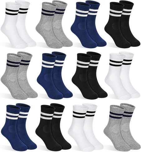 GENTABY 12 Pairs Boys Toddler Socks, Crew Kids Socks Breathable Athletic Sock with Retro Stripes (1-12 Years) in Saudi Arabia