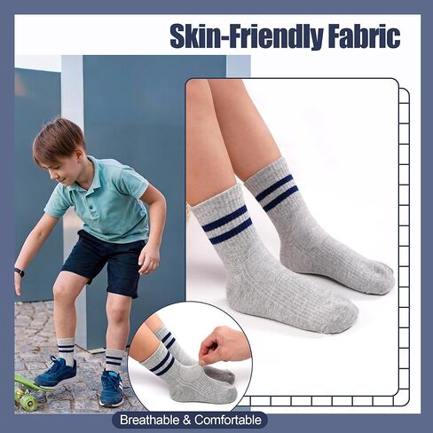 GENTABY 12 Pairs Boys Toddler Socks, Crew Kids Socks Breathable Athletic Sock with Retro Stripes (1-12 Years) in Saudi Arabia