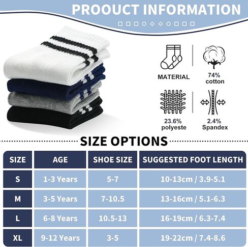 GENTABY 12 Pairs Boys Toddler Socks, Crew Kids Socks Breathable Athletic Sock with Retro Stripes (1-12 Years) in Saudi Arabia
