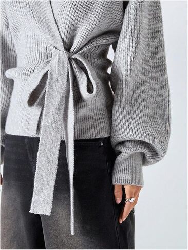 Verdusa Women's Fall Outfits Tie Knot Wrap Cardigan Lantern Knitted Sweater in Saudi Arabia