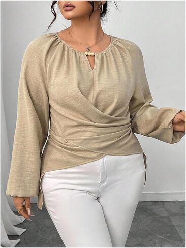بلوزات SweatyRocks النسائية ذات الحجم الكبير والأكمام الطويلة ذات الأكمام الطويلة غير الرسمية غير المتماثلة in Kuwait