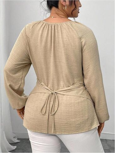 بلوزات SweatyRocks النسائية ذات الحجم الكبير والأكمام الطويلة ذات الأكمام الطويلة غير الرسمية غير المتماثلة in Kuwait