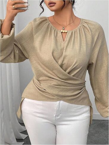بلوزات SweatyRocks النسائية ذات الحجم الكبير والأكمام الطويلة ذات الأكمام الطويلة غير الرسمية غير المتماثلة in Kuwait