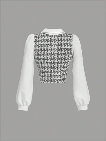 MakeMeChic Women's Houndstooth Blouse Long Lantern Sleeve Botton Down Workwear Shirts Top 2025 in Saudi Arabia