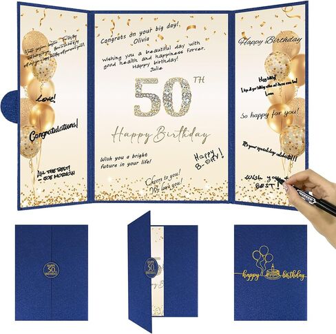 Darunaxy Rose Gold 50th Birthday Party Decoritations for Women ، Happy 50th Birthday Signatate Signature Book Black Pink 50 عيد ميلاد لتوقيع بطاقة اللوحة الحفل in Kuwait