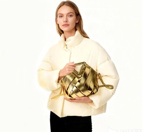 Unique Design Woven Bucket Bag for Women, Vegan Leather Tote Purse with Multi-Function Top Handle Clutch Handbag Retro Style in Saudi Arabia