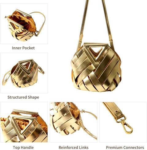 Unique Design Woven Bucket Bag for Women, Vegan Leather Tote Purse with Multi-Function Top Handle Clutch Handbag Retro Style in Saudi Arabia