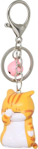 1PCS Fun Chubby Kitten Keychain Cute Cartoon Animal Keychain Adorable Cat Key Ring Kawaii Cat Bag Pendant with Bell, Random Bell Color in Saudi Arabia