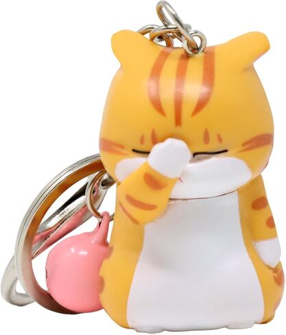 1PCS Fun Chubby Kitten Keychain Cute Cartoon Animal Keychain Adorable Cat Key Ring Kawaii Cat Bag Pendant with Bell, Random Bell Color in Saudi Arabia