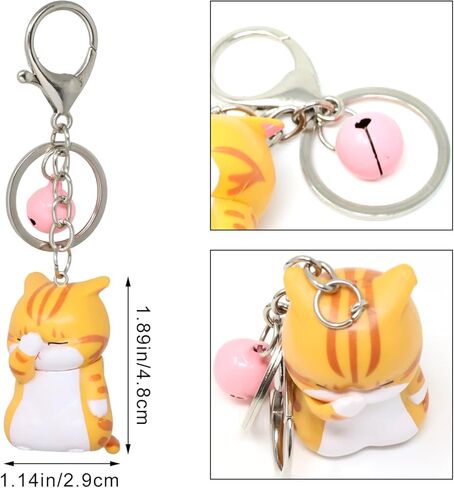 1PCS Fun Chubby Kitten Keychain Cute Cartoon Animal Keychain Adorable Cat Key Ring Kawaii Cat Bag Pendant with Bell, Random Bell Color in Saudi Arabia