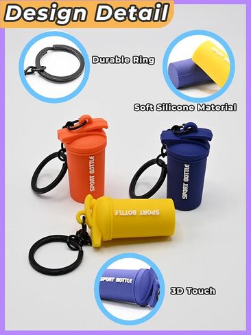 enttgo 3PCS Mini Shaker Cup Key chain for Gym Lover Shaker Bottle Keyring Colorful Silicone Gym Gifts Sport Water Bottle Bag Charm Backpack Charm in Saudi Arabia