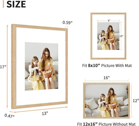 12x16 Picture Frame Set of 4, Displays 8x10 with Mat or 12x16 Without Mat, Photo Frames for Wall Hanging or Tabletop, Includes HD Plexiglass, Light Wood Grain in Saudi Arabia