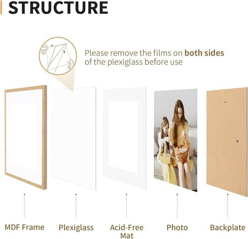 12x16 Picture Frame Set of 4, Displays 8x10 with Mat or 12x16 Without Mat, Photo Frames for Wall Hanging or Tabletop, Includes HD Plexiglass, Light Wood Grain in Saudi Arabia