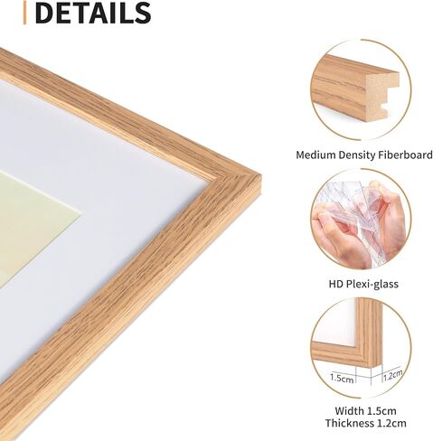 12x16 Picture Frame Set of 4, Displays 8x10 with Mat or 12x16 Without Mat, Photo Frames for Wall Hanging or Tabletop, Includes HD Plexiglass, Light Wood Grain in Saudi Arabia