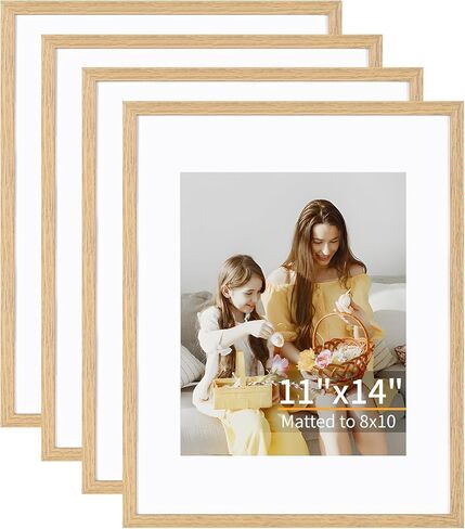 12x16 Picture Frame Set of 4, Displays 8x10 with Mat or 12x16 Without Mat, Photo Frames for Wall Hanging or Tabletop, Includes HD Plexiglass, Light Wood Grain in Saudi Arabia
