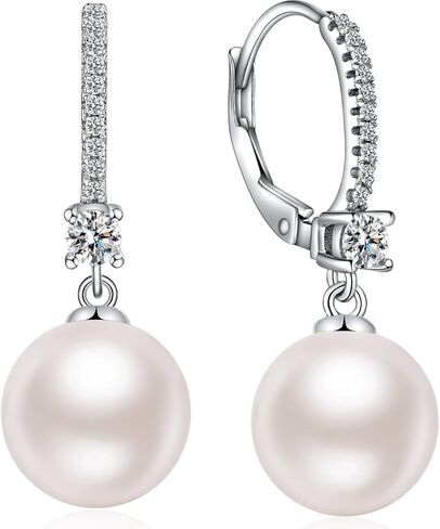 Miaofu أقراط اللؤلؤ والألماس المطلية بالذهب الأبيض عيار 18 قيراطًا من الفضة الإسترليني عيار 925 أقراط اللؤلؤ والمجوهرات الفاخرة للنساء in Kuwait