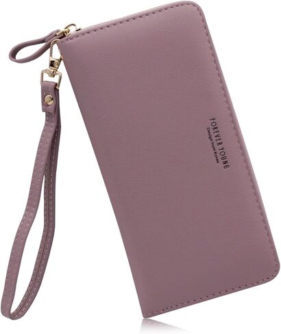 Women's Wristlet Clutch Wallet - Large PU Ladies Purse with Detachable Wrist Strap, Stylish Long Daily Use Womens Clutch Bag(Pink) in Saudi Arabia