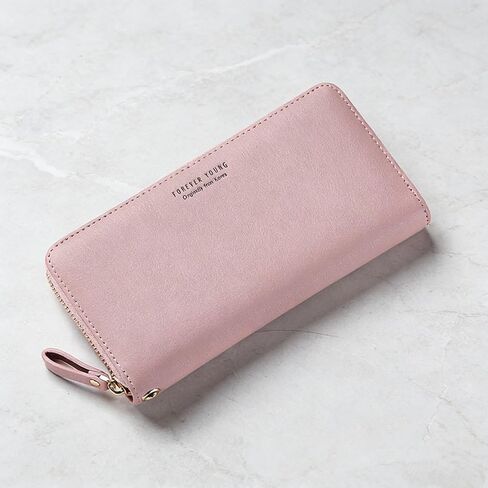 Women's Wristlet Clutch Wallet - Large PU Ladies Purse with Detachable Wrist Strap, Stylish Long Daily Use Womens Clutch Bag(Pink) in Saudi Arabia