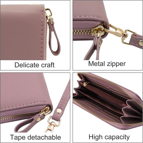 Women's Wristlet Clutch Wallet - Large PU Ladies Purse with Detachable Wrist Strap, Stylish Long Daily Use Womens Clutch Bag(Pink) in Saudi Arabia