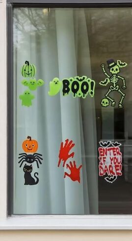 Gift&Fun 6 Sheets Gel Window Clings (Halloween Window Gel Cling Glow in The Dark) in Saudi Arabia