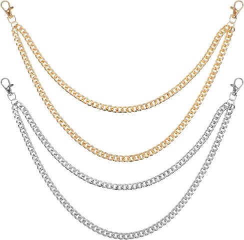 Alrhso 2 Pcs Pants Chain for Men Women Layered Metal Pocket Jeans Trousers Chain Pants Hip Hop Punk Decorative Chains (Gold Silver) in Saudi Arabia