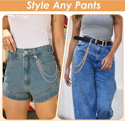 Alrhso 2 Pcs Pants Chain for Men Women Layered Metal Pocket Jeans Trousers Chain Pants Hip Hop Punk Decorative Chains (Gold Silver) in Saudi Arabia