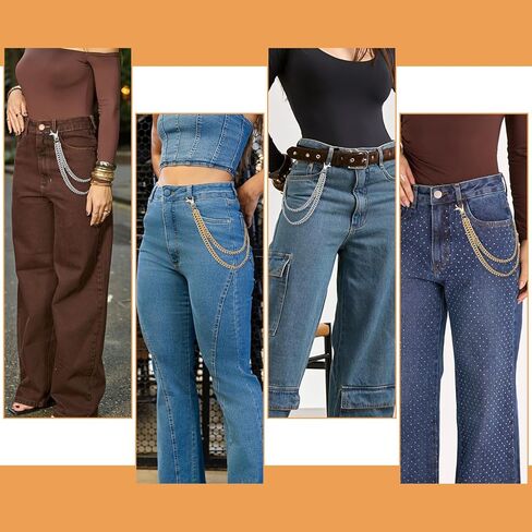Alrhso 2 Pcs Pants Chain for Men Women Layered Metal Pocket Jeans Trousers Chain Pants Hip Hop Punk Decorative Chains (Gold Silver) in Saudi Arabia
