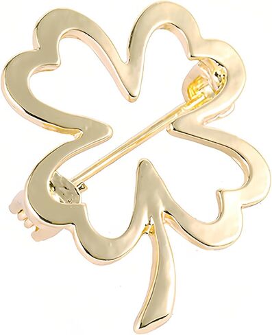 Golden Four-Leaf Clover Flower Brooch - Dainty Botanical Stud Pin for Women & Men, Elegant Unisex Clothing Accessory for Wedding Christmas Birthday Holiday Attire in Saudi Arabia