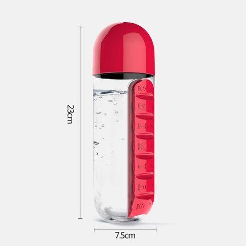 600Ml Water Bottle with Pillbox Plastic Drink Bottle with Medicine Pills Box Travel 7 Days Drug Organizer Drinking Container (Black) in Saudi Arabia