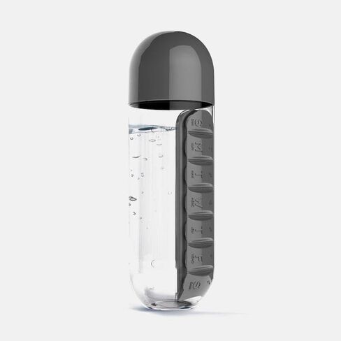 600Ml Water Bottle with Pillbox Plastic Drink Bottle with Medicine Pills Box Travel 7 Days Drug Organizer Drinking Container (Black) in Saudi Arabia