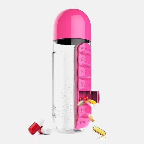 600Ml Water Bottle with Pillbox Plastic Drink Bottle with Medicine Pills Box Travel 7 Days Drug Organizer Drinking Container (Black) in Saudi Arabia