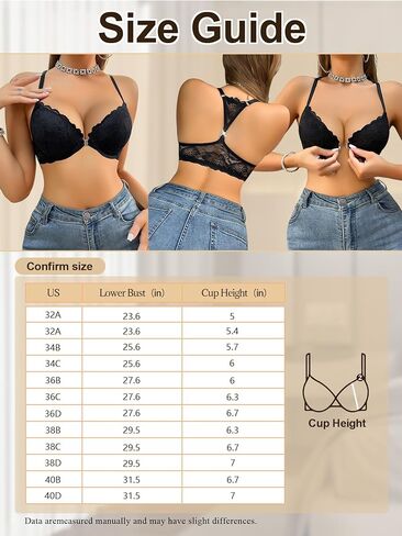 Pure Floral Lace Underwire Bra, Portable Front Buckle Design, Comfortable Push-Up Bra Black in Saudi Arabia