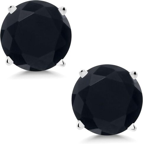 أقراط Gem Stone King من الذهب الأبيض عيار 14 قيراط والأونيكس الأسود للنساء والرجال (1.60 قيراط، حجر ميلاد الأحجار الكريمة، دائري 6 مم) in Saudi Arabia