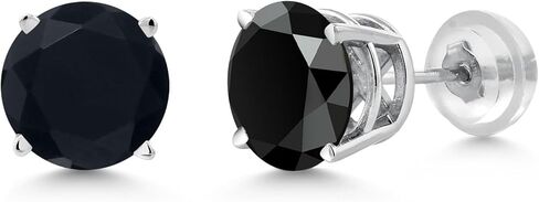 أقراط Gem Stone King من الذهب الأبيض عيار 14 قيراط والأونيكس الأسود للنساء والرجال (1.60 قيراط، حجر ميلاد الأحجار الكريمة، دائري 6 مم) in Saudi Arabia