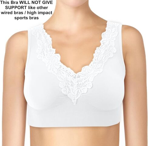 4 Pack Women’s Seamless Wireless Lace Inset Trim Unpadded Comfort Bra in Saudi Arabia