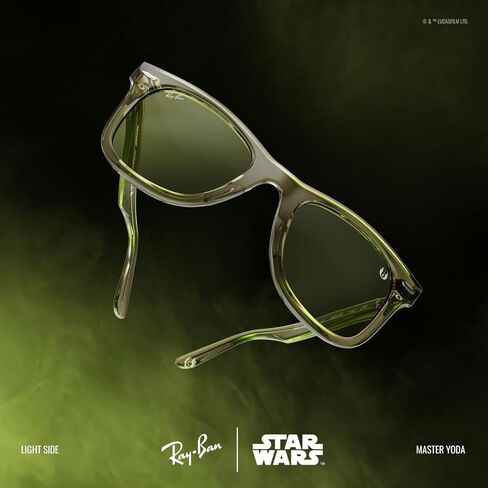 نظارات شمسية Ray-Ban x Star Wars Master Yoda RB2140F Original Wayfarer Low Bridge Fit Square Fit، أخضر شفاف/أخضر زجاجة، 52 مم in Kuwait