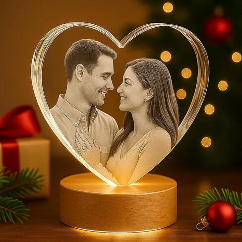 صورة كريستالية ثلاثية الأبعاد مخصصة من LovePix - قاعدة إضاءة اختيارية متعددة الألوان| علبة هدية| صورة كريستال محفورة بالليزر مخصصة للأمهات والآباء وأعياد الميلاد وعيد الميلاد والاحتفالات - قلب (صغير) in Kuwait