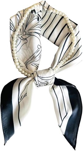 xaqipdoz Silk Feeling Scarf For Women With Pearls Necklace Satin Head Scarf Neck Hair Scarves Lightweight Square Bandanas in Saudi Arabia