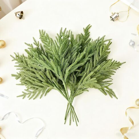 DN DECONATION Artificial Christmas Norfolk Pine Stems, Faux Pine Branches 22.4" 6PCS - Real Touch PE Greenery Fake Pine Needles for Vase Arrangements, Winter, Holiday Indoor Outdoor Home Decor in Saudi Arabia