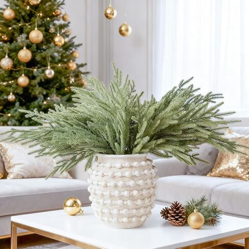 DN DECONATION Artificial Christmas Norfolk Pine Stems, Faux Pine Branches 22.4" 6PCS - Real Touch PE Greenery Fake Pine Needles for Vase Arrangements, Winter, Holiday Indoor Outdoor Home Decor in Saudi Arabia