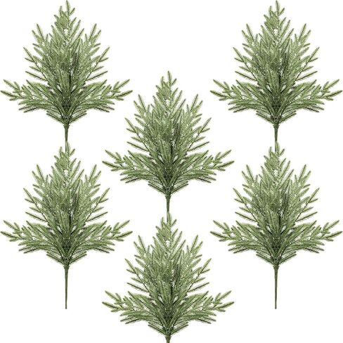 DN DECONATION Artificial Christmas Norfolk Pine Stems, Faux Pine Branches 22.4" 6PCS - Real Touch PE Greenery Fake Pine Needles for Vase Arrangements, Winter, Holiday Indoor Outdoor Home Decor in Saudi Arabia
