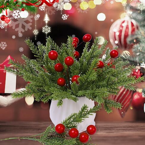 8PCS Artificial Pine Needles Christmas Branch Green Fake Pines Stems Garland Home Party Flowers Decoration Xmas New Year Gifts in Saudi Arabia