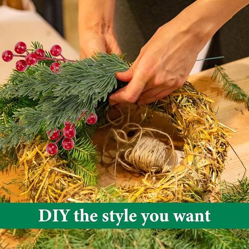1pc Artificial Christmas & Winter Greenery with Red Berries – Faux Foliage Featuring Vibrant Green Leaves & Norfolk Pine Branches,Perfect for Holiday Table Decor, Green in Saudi Arabia