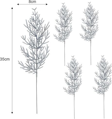 5 Pcs Christmas Silver Artificial Pine Branches, Glitter Fake Foliage Pine Stems Picks Silver Leaves Artificial Pines for DIY Christmas Wreath Home Decoration (35 * 8cm) in Saudi Arabia