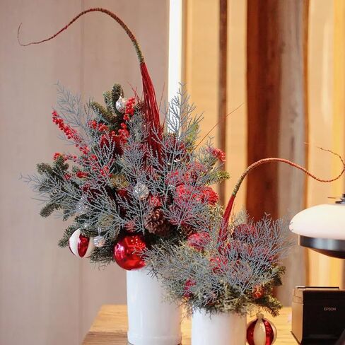 5 Pcs Christmas Silver Artificial Pine Branches, Glitter Fake Foliage Pine Stems Picks Silver Leaves Artificial Pines for DIY Christmas Wreath Home Decoration (35 * 8cm) in Saudi Arabia