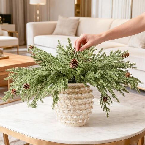 DN DECONATION Artificial Christmas Norfolk Pine Stems, Faux Pine Branches 22.4" 6PCS - Real Touch PE Greenery Fake Pine Needles for Vase Arrangements, Winter, Holiday Indoor Outdoor Home Decor in Saudi Arabia