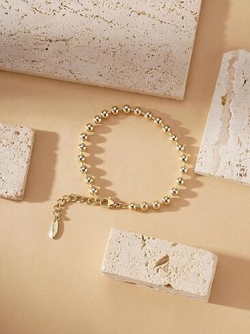 Zeyicher elegant gold bracelets for women - hypoallergenic beaded bracelet stack with triple gold plating, seamless spherical beads & spring lobster clasp in Saudi Arabia