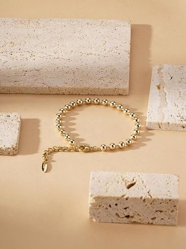 Zeyicher elegant gold bracelets for women - hypoallergenic beaded bracelet stack with triple gold plating, seamless spherical beads & spring lobster clasp in Saudi Arabia