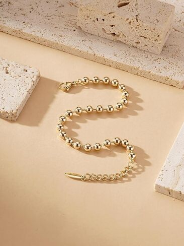 Zeyicher elegant gold bracelets for women - hypoallergenic beaded bracelet stack with triple gold plating, seamless spherical beads & spring lobster clasp in Saudi Arabia